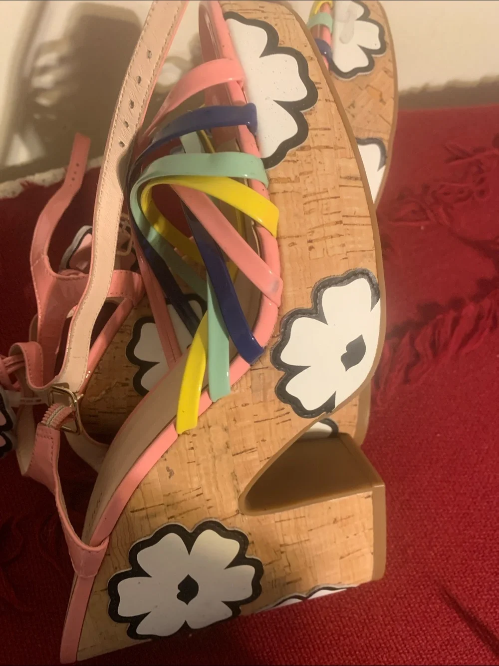 kate spade Pink Multicolor Floral-Strap Wedge Sandals